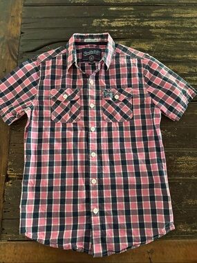 Superdry Pink & Navy Plaid Short-Sleeve Button-Down Shirt